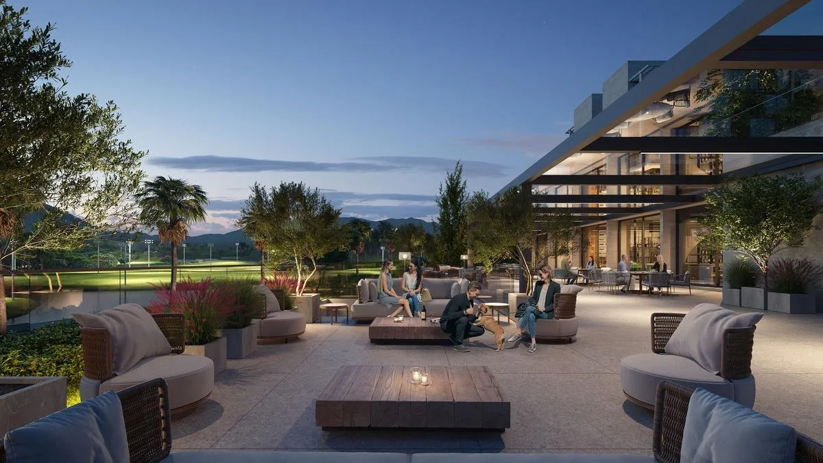 O lounge do clube, ao entardecer